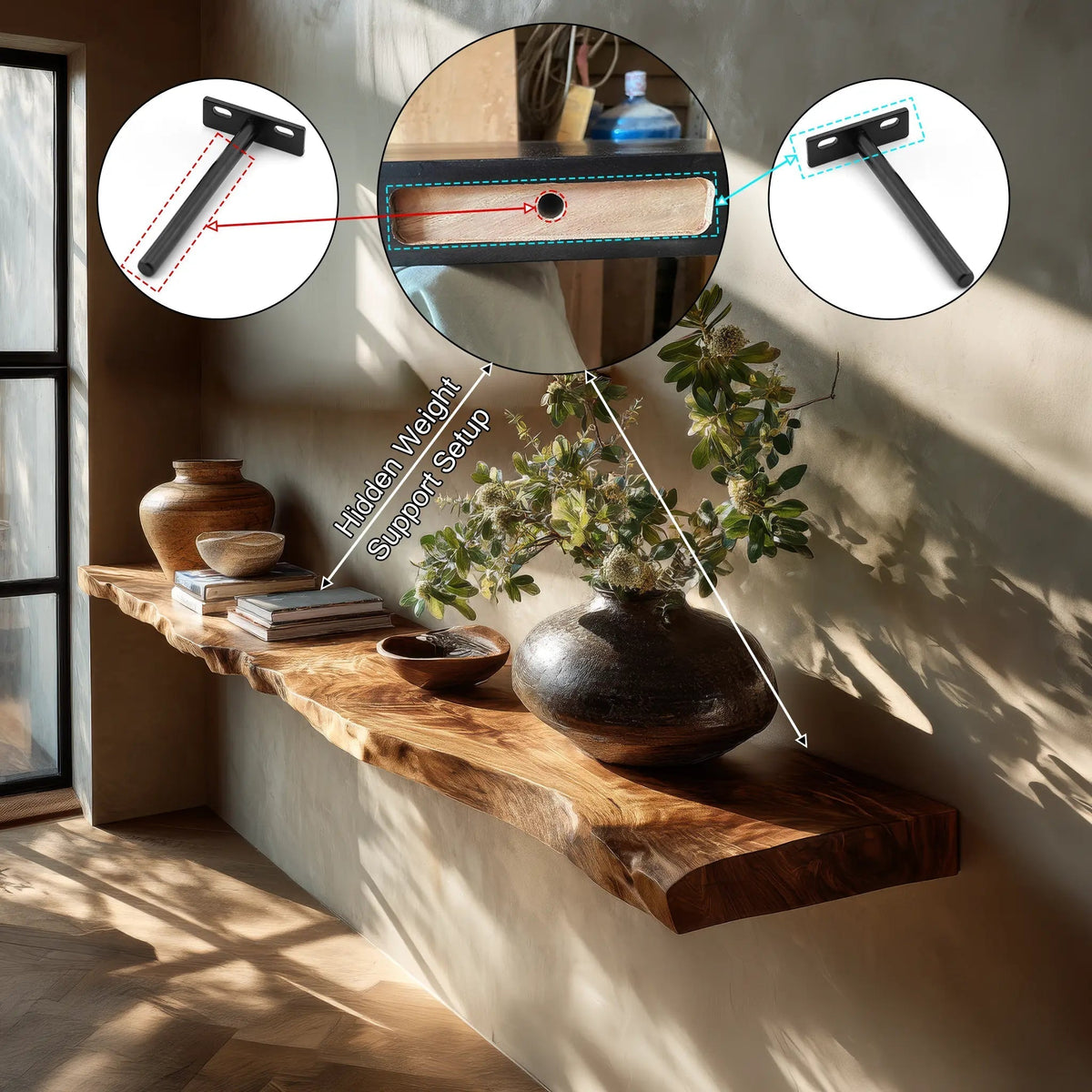 Velrion Live Edge Solid Wood Floating Shelf SPA900006 Kitchnce