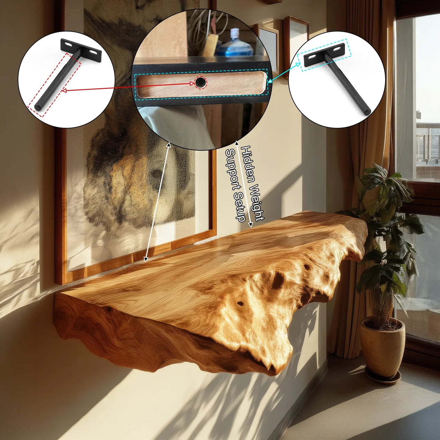 Veltrix Live Edge Solid Wood Floating Shelf SPA584233 Kitchnce