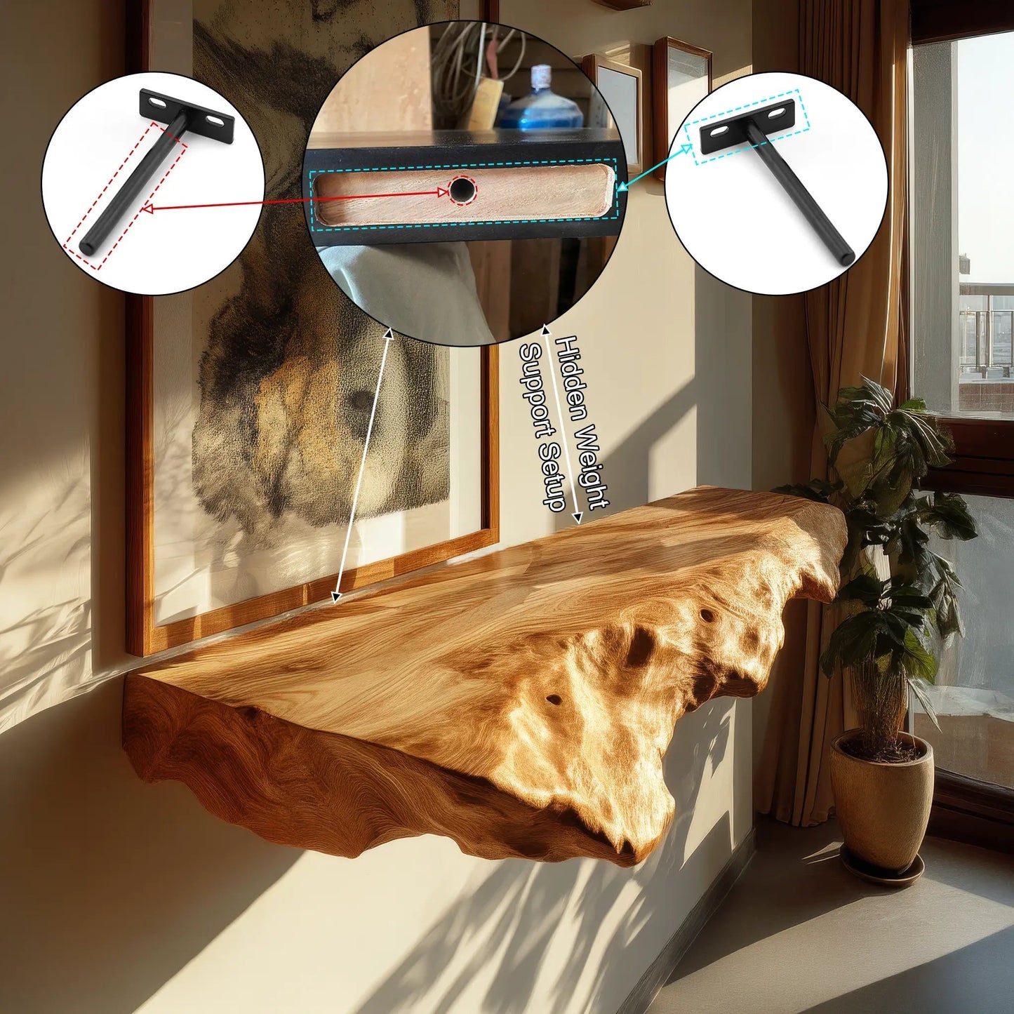 Veltrix Live Edge Solid Wood Floating Shelf SPA584233 Kitchnce