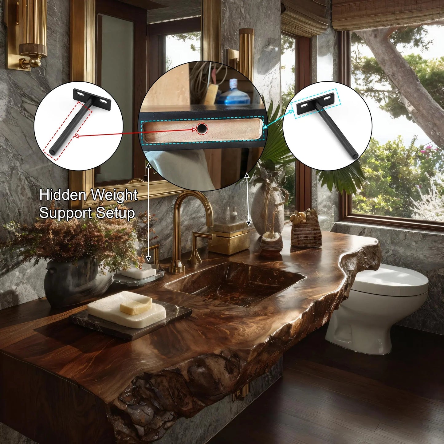 Virello Live Edge Solid Wood Floating Bathroom Vanity with Integrated Sink SPA242234 Kitchnce