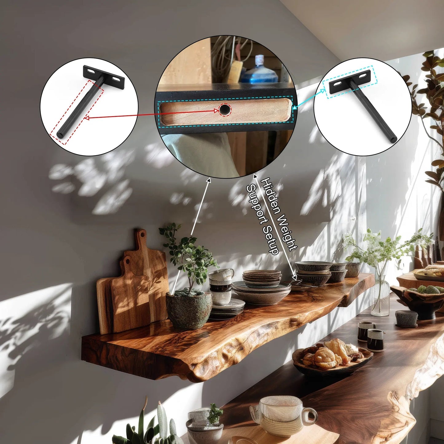 Virello Live Edge Solid Wood Floating Shelf SPA951365 Kitchnce