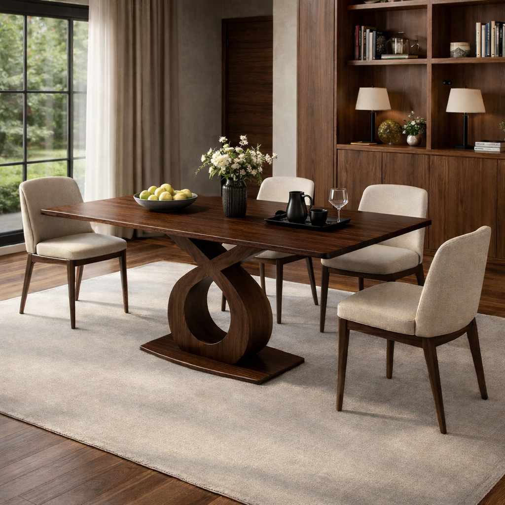 Modern Solid Wood Dining Table with Artistic Base