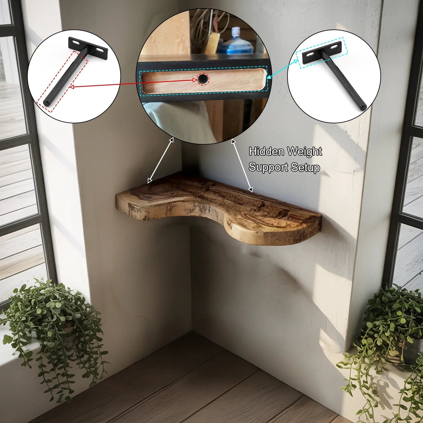 Waveline Live Edge Solid Wood Corner Floating Shelf Kitchnce