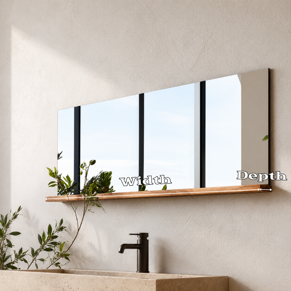 Bathroom Mirror Shelf, Modern Floating Mirror Ledge, Wooden Wall Mounted Shelf