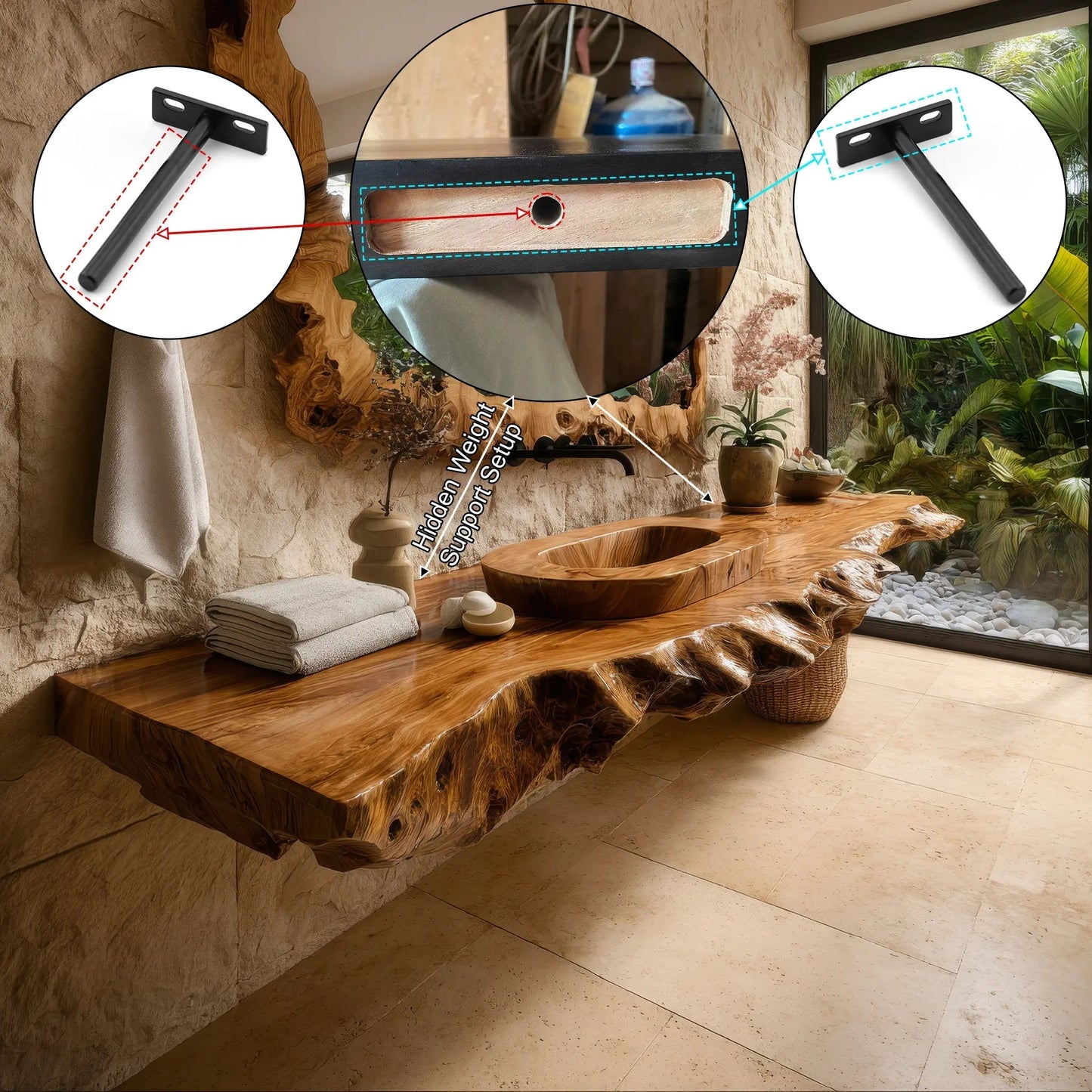 Zerano Live Edge Solid Wood Floating Bathroom Vanity SPA304290 Kitchnce