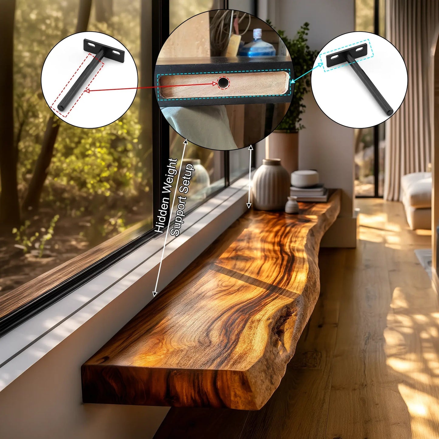 Zerion Live Edge Solid Wood Floating Shelf SPA324936 Kitchnce