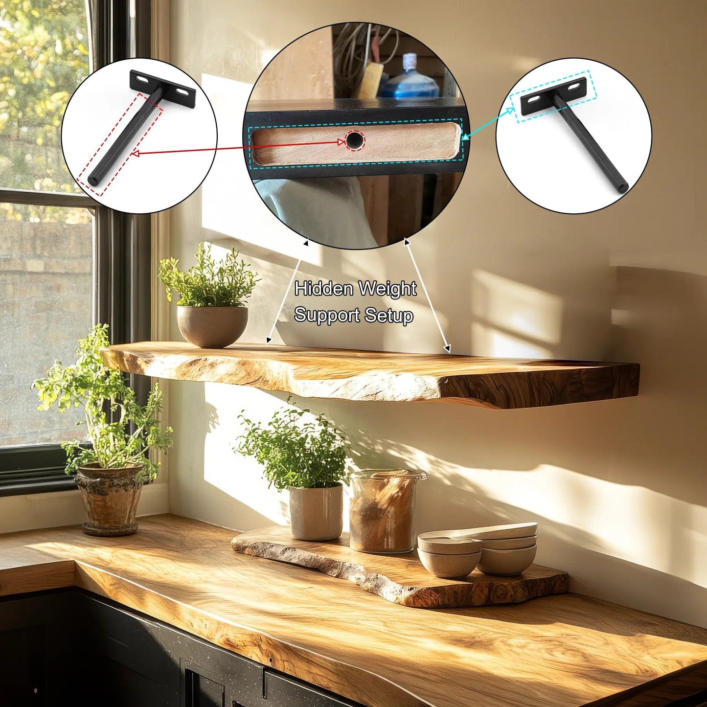 Zerivon Live Edge Solid Wood Floating Shelf SPA526841 Kitchnce