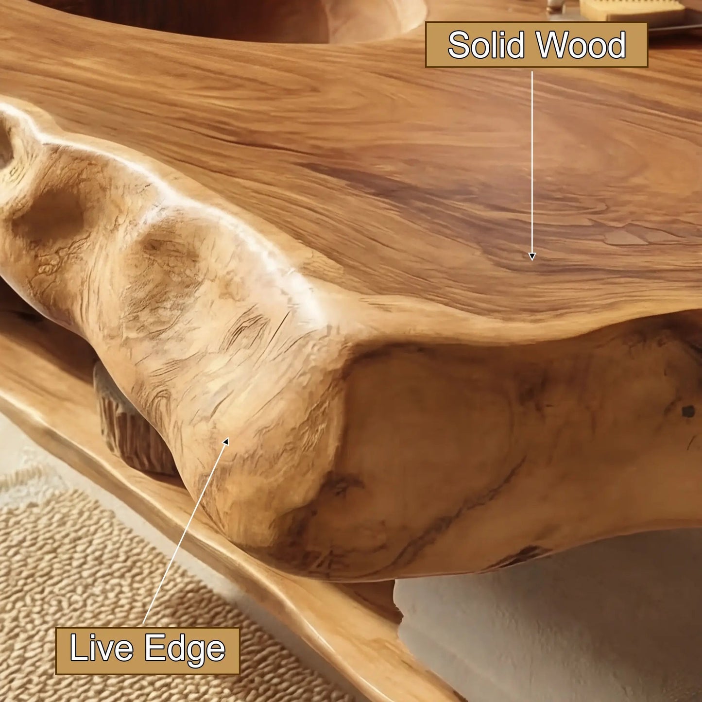 Zerune Live Edge Solid Wood Floating Bathroom Vanity with Integrated Sink and Open Storage Kitchnce