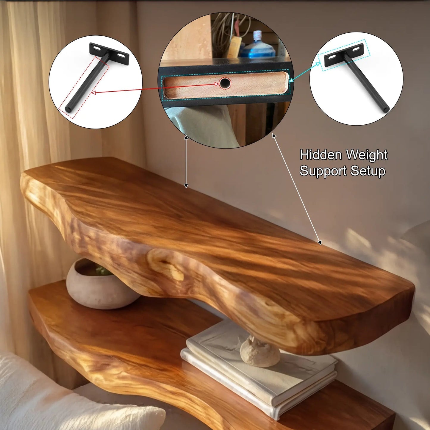 Zorvane Live Edge Solid Wood Floating Shelf SPA947232 Kitchnce