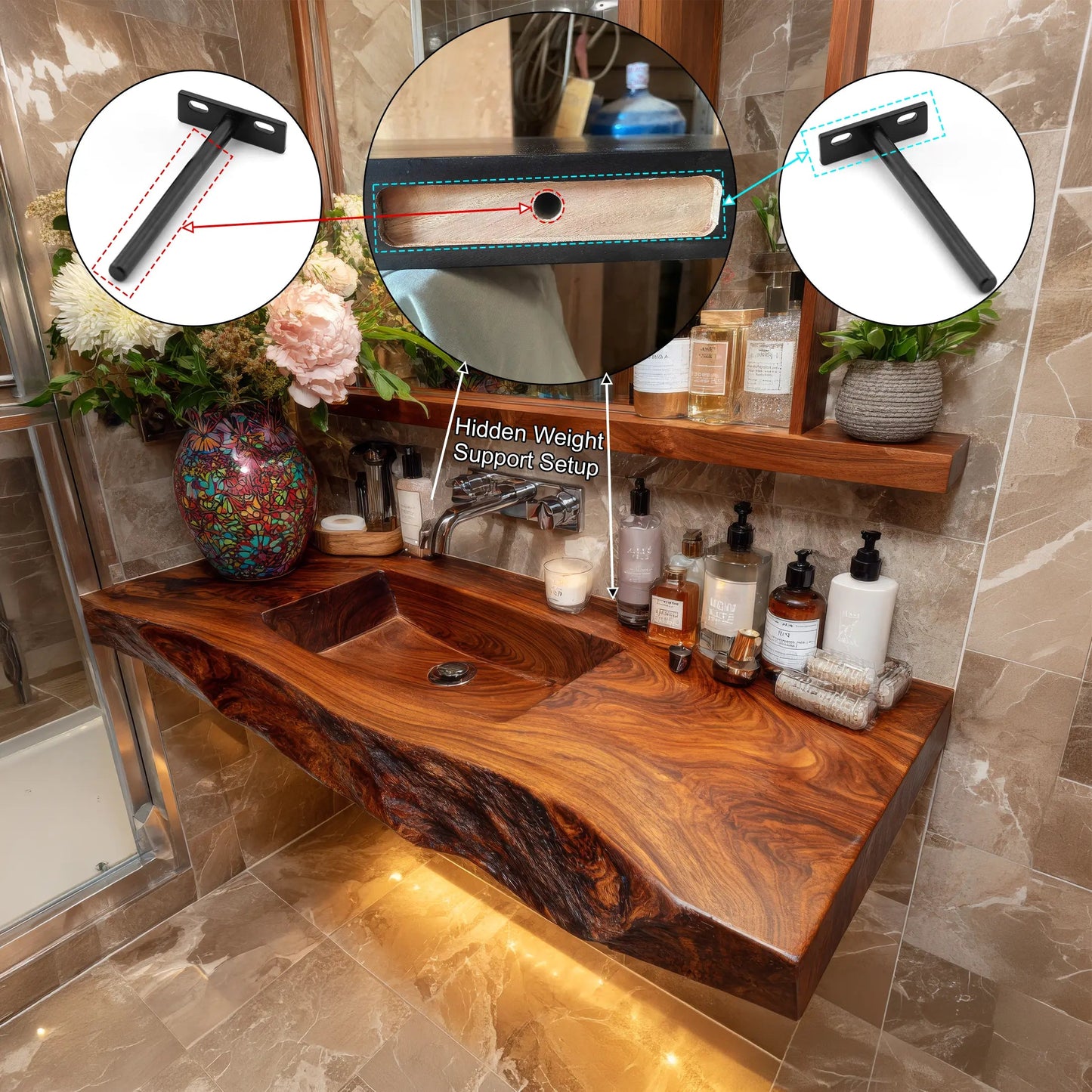 Zorvyn Live Edge Solid Wood Floating Bathroom Vanity with Integrated Sink SPA965784 Kitchnce