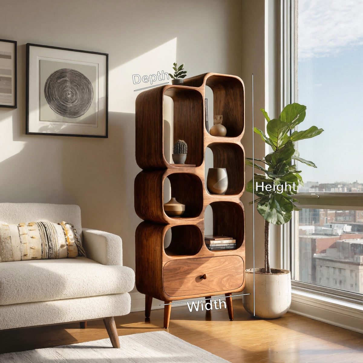Modern Wood Bookshelf With Open Compartments For Living Decor Kitchnce