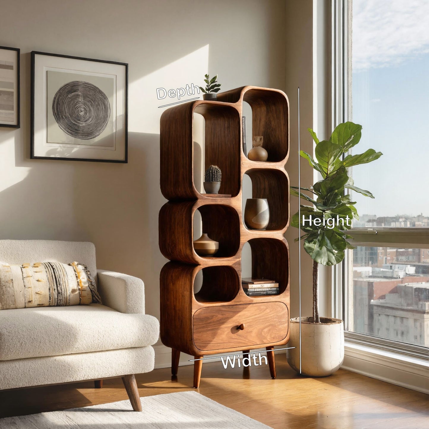 Modern Wood Bookshelf With Open Compartments For Living Decor Kitchnce