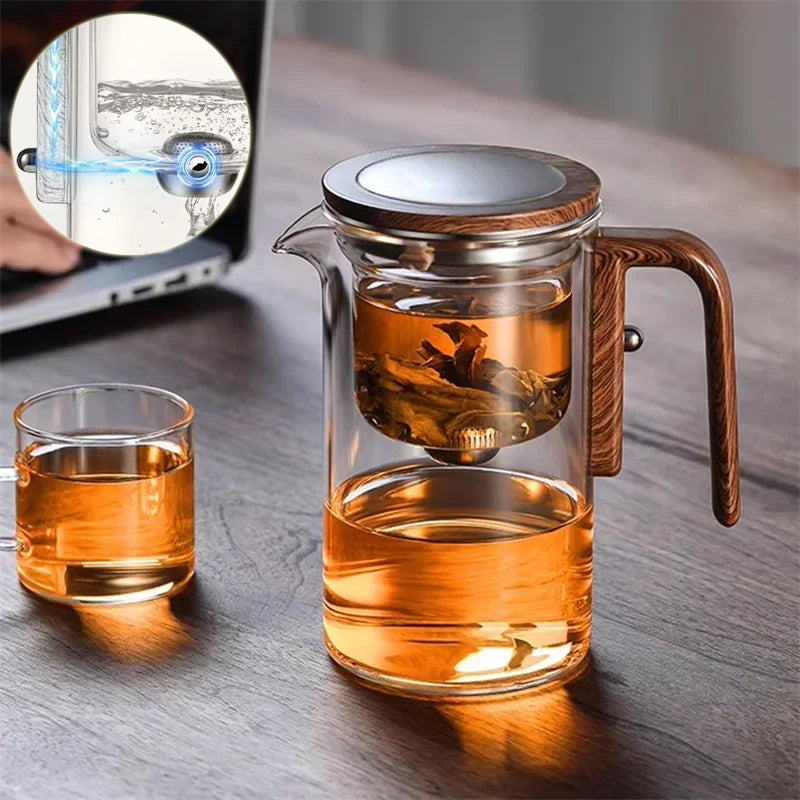 Luxury Glass Teapot with Infuser – Heat-Resistant Borosilicate Design with Anti-Scald Wooden Handle – Perfect Gift for Tea Lovers (600ML-800ML)