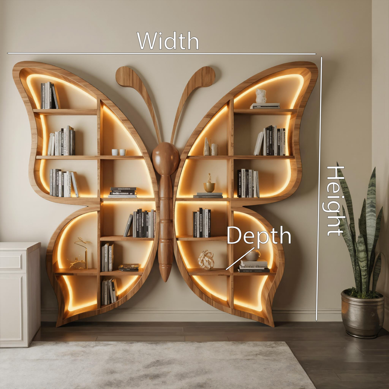 Artistic Butterfly Bookshelf With LED For Living Room Or Bedroom Kitchnce