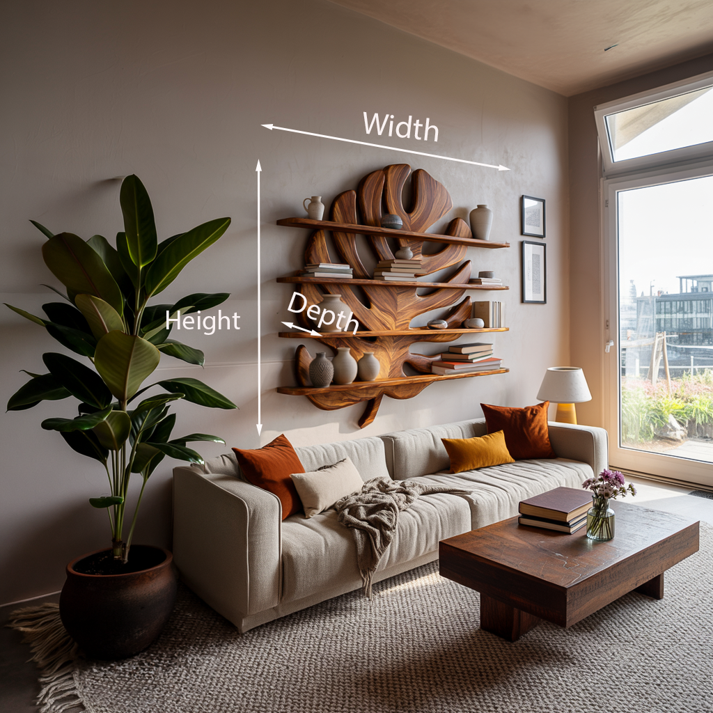 Modern Wooden Tropical Monstera Leaf Floating Bookshelf For Office Kitchnce