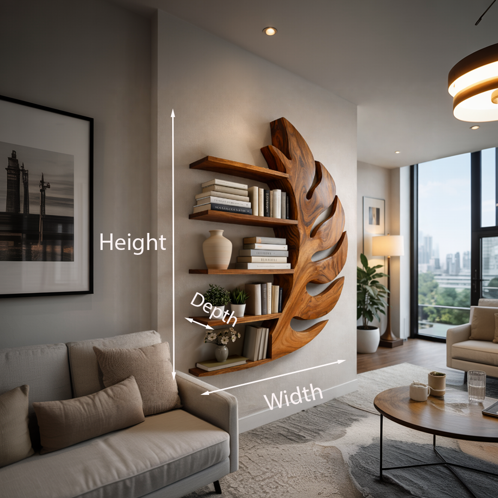 Contemporary Wooden Leaf Shape Floating Bookshelf For Home Decor Kitchnce