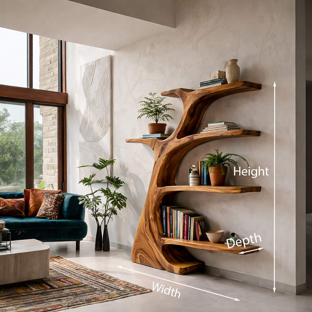 Rustic Wooden Curved Bookshelf Tree Design For Living Room Kitchnce