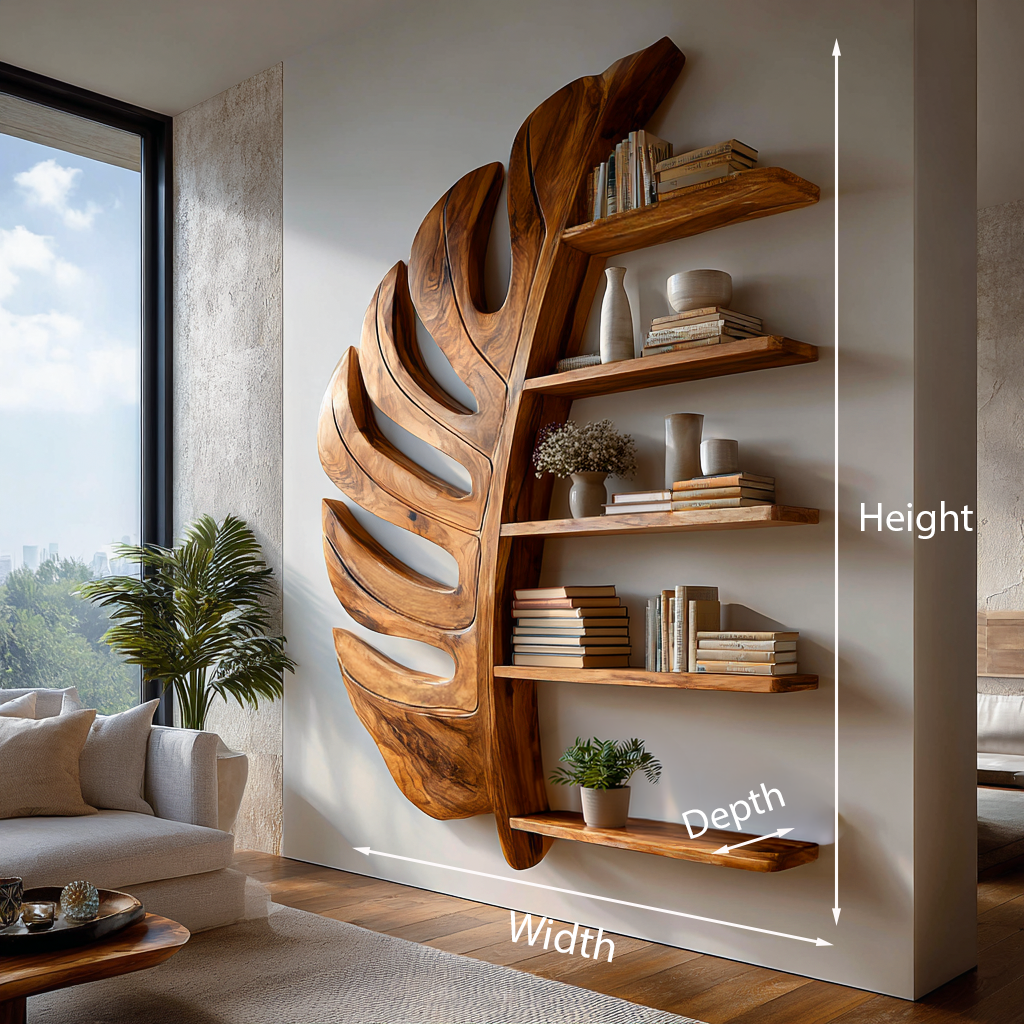 Artistic Wooden Leaf Statement Wall Bookshelf For Elegant Interiors Kitchnce