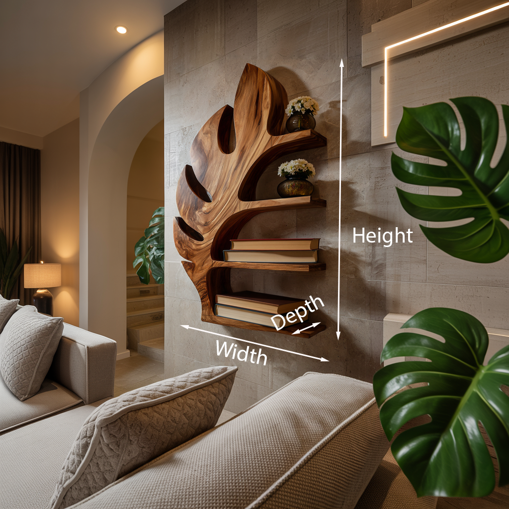 Wood Tropical Botanical Floating Bookshelf For Living Room Accent Wall Kitchnce