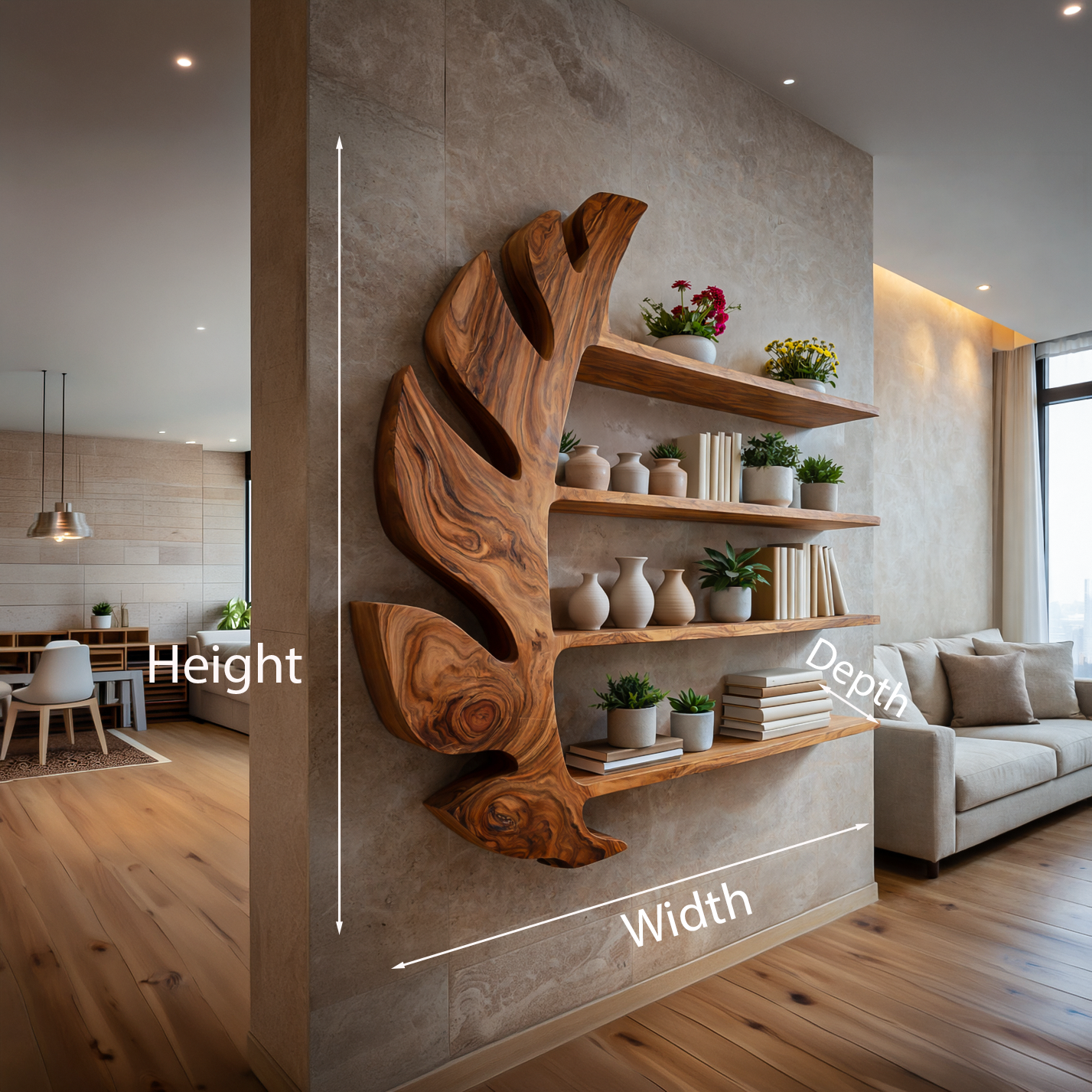 Organic Wooden Leaf Floating Bookshelf For Modern Home Kitchnce