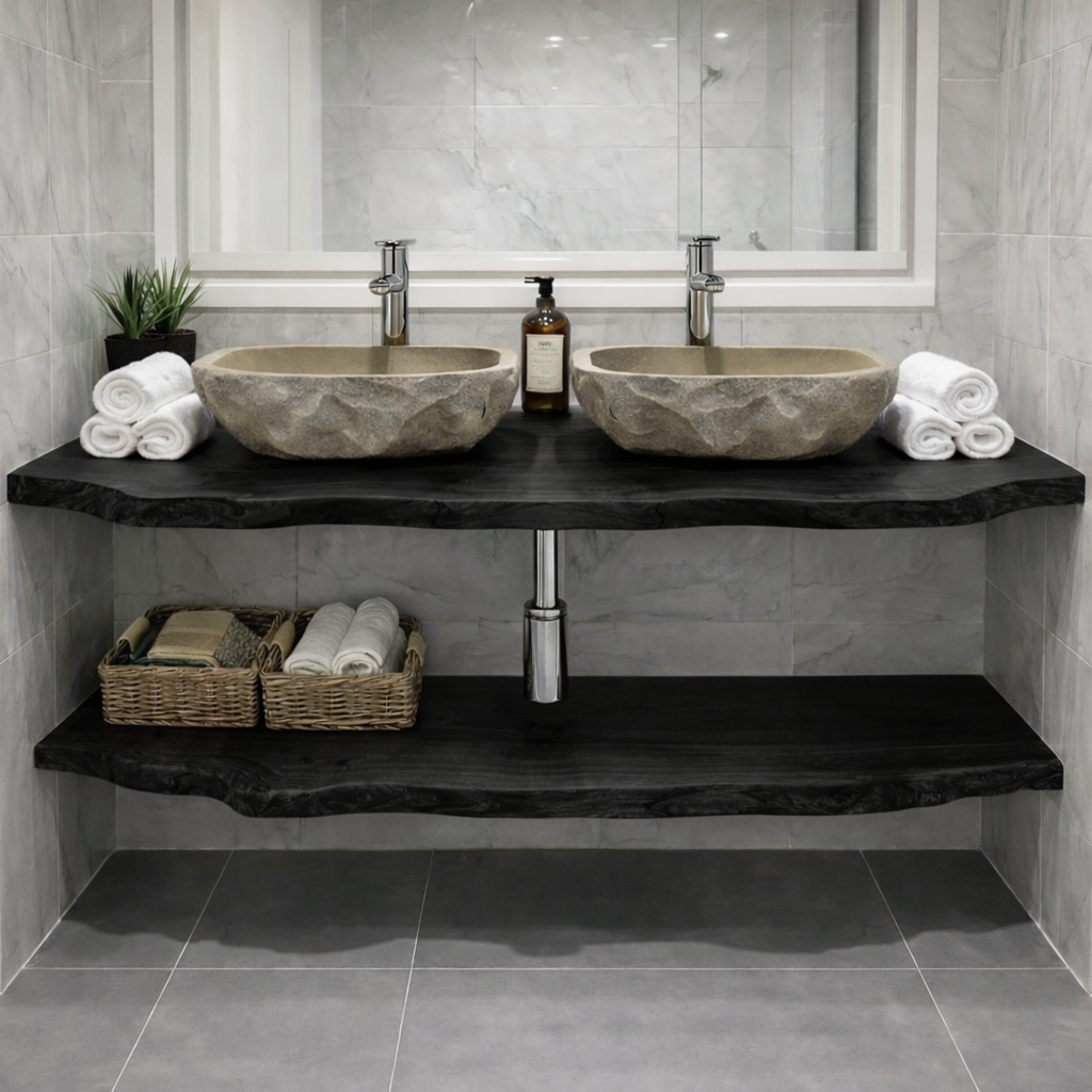 Floating Live Edge Wood Bathroom Vanity for Modern Bathrooms