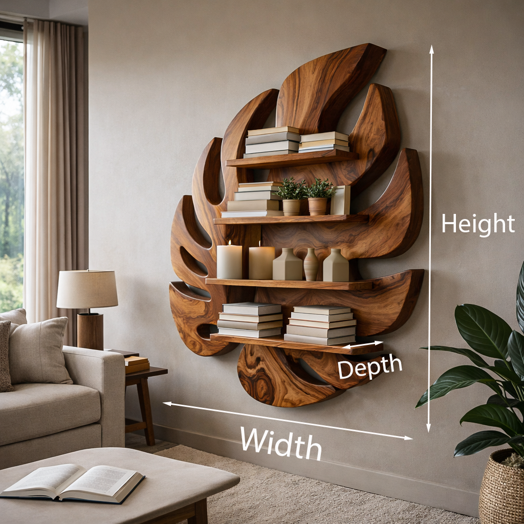 Modern Wooden Leaf Floating Bookshelf For Living Room Kitchnce