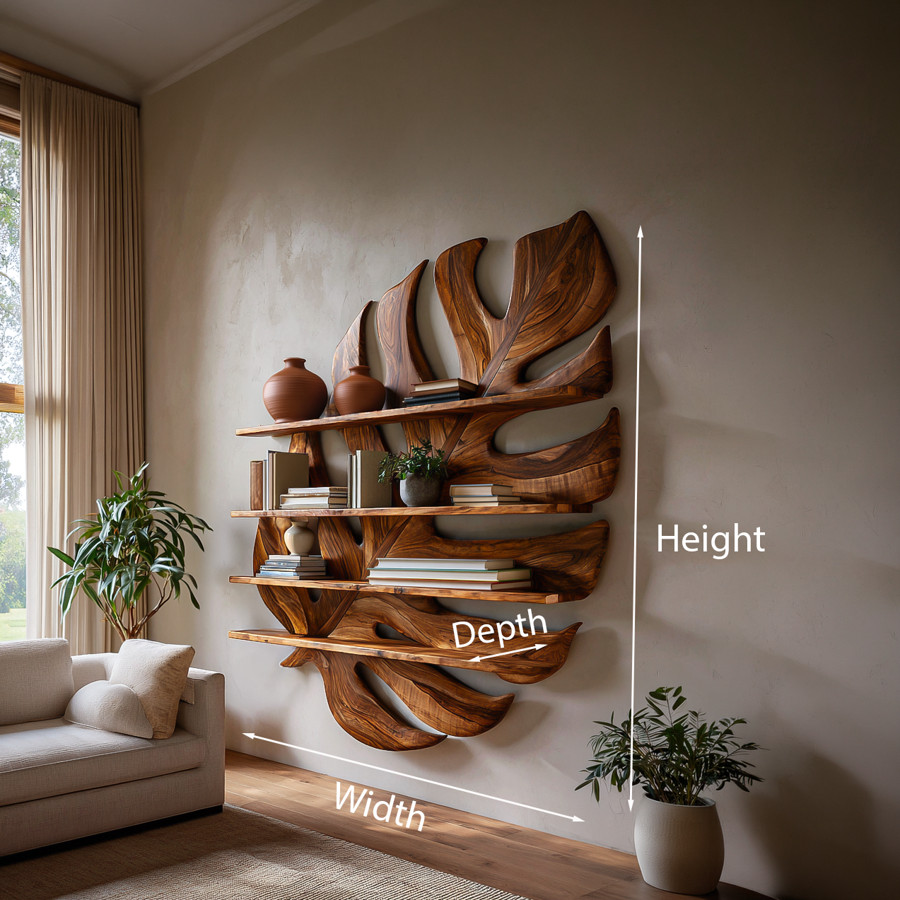 Large Wooden Tropical Leaf Bookshelf For Living Room Kitchnce