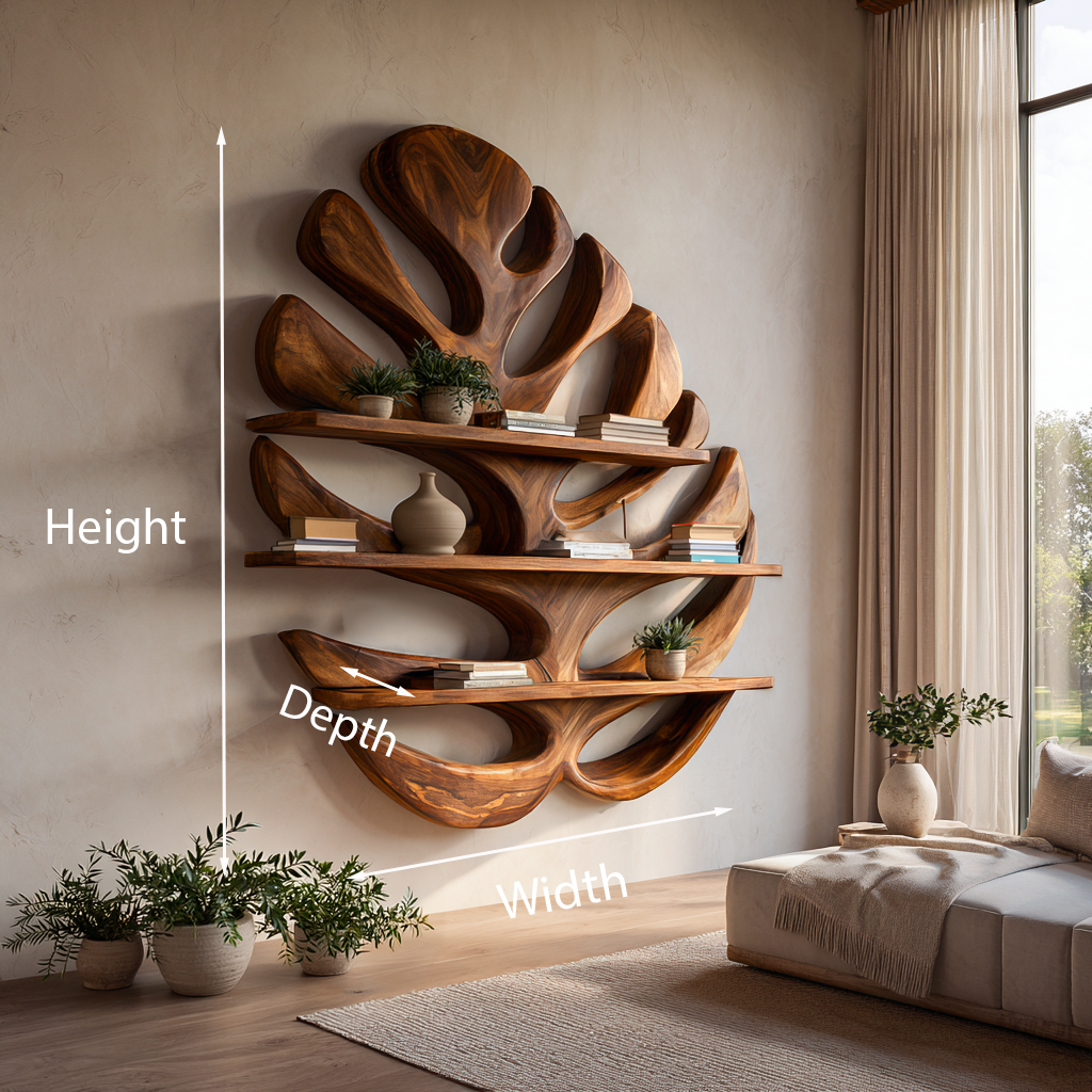 Wood Monstera Leaf Bookshelf for Modern Minimalist Home Kitchnce