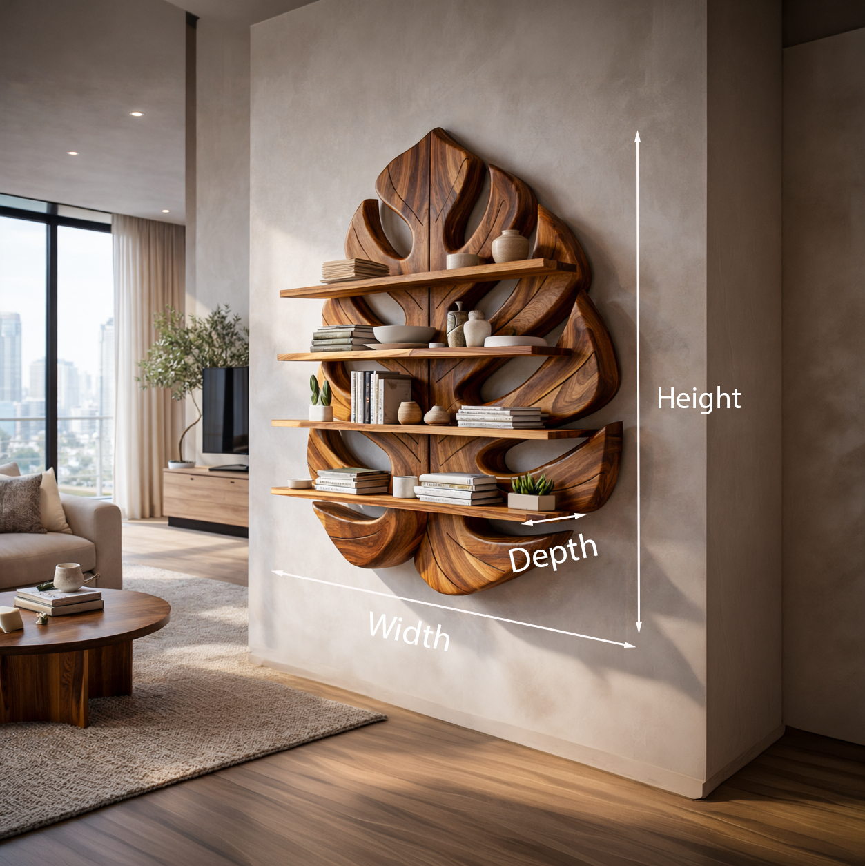 Wooden Leaf Bookshelf for Living Room Plant and Book Display Kitchnce