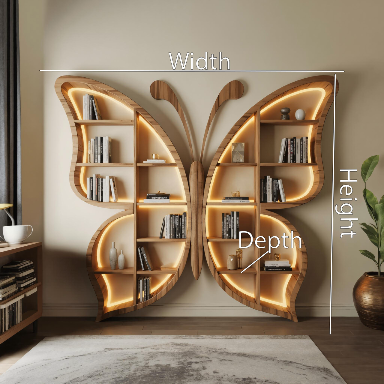 Butterfly Bookshelf With LED For Living Room Or Bedroom Kitchnce