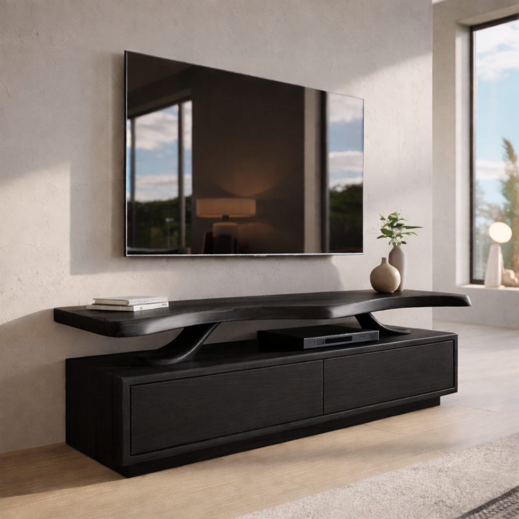 Live Edge Walnut Wood TV Stand with Drawers – Rustic Style Media Console