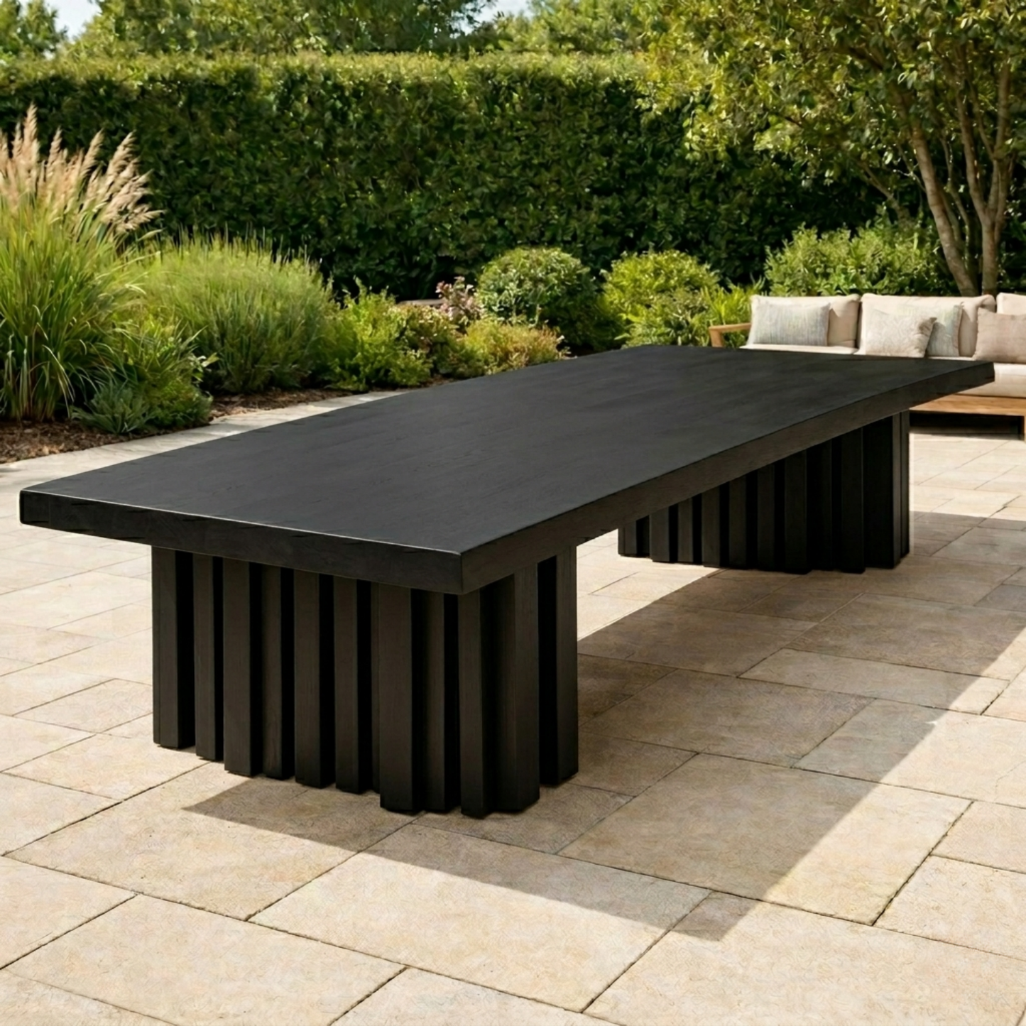 Solid Wood Outdoor Dining Table Rectangular Top with Fluted Pedestal Base