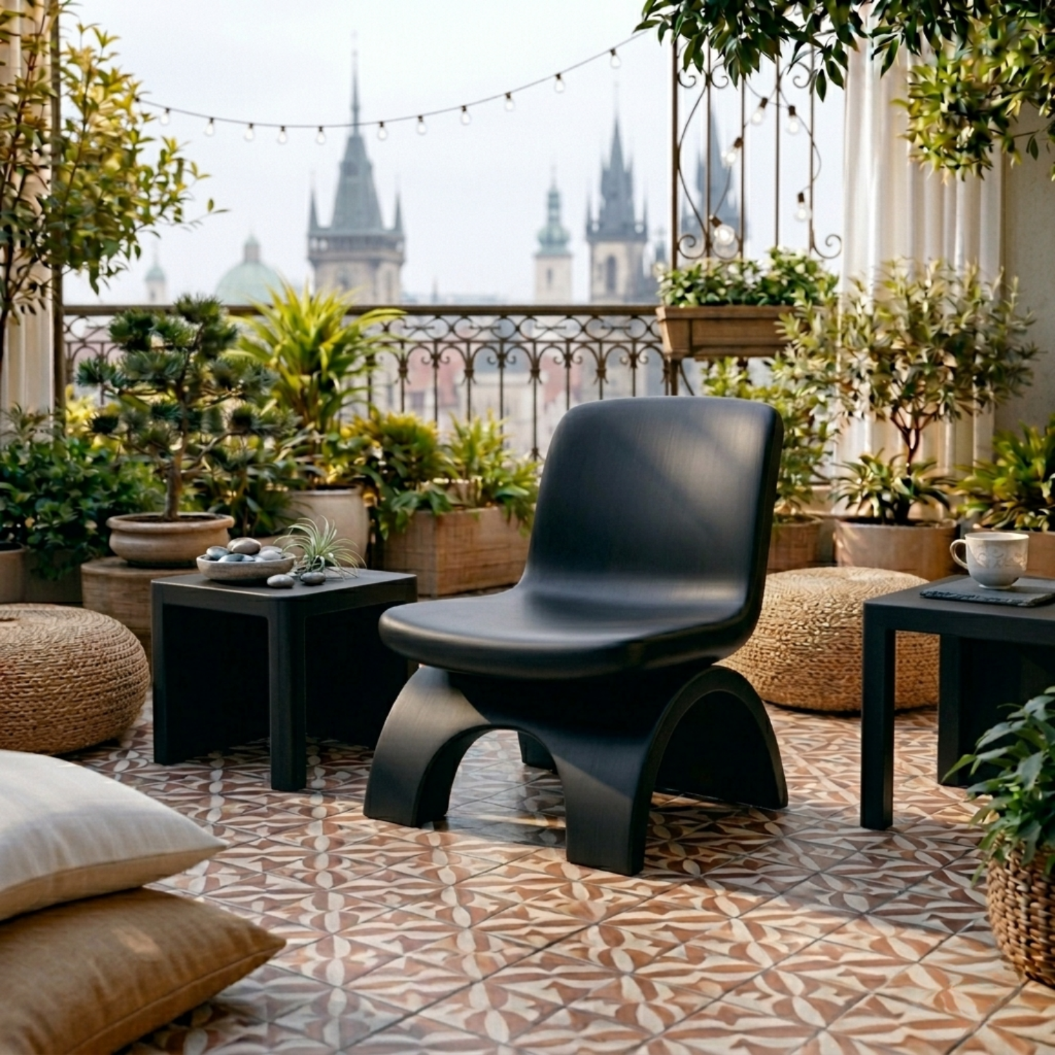 Handcrafted Solid Wood Lounge Chair Curved Base Low Seat Modern Sculptural Design