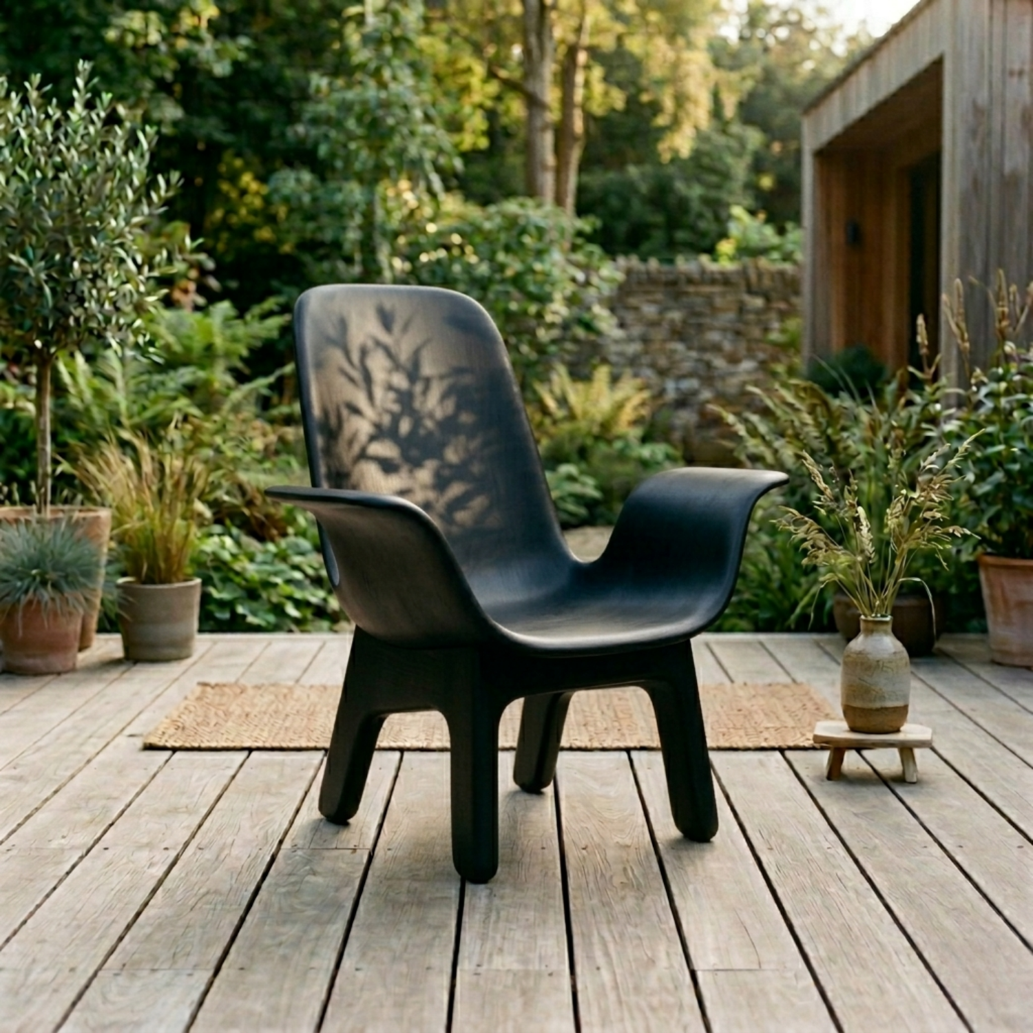 Handcrafted Solid Wood Lounge Chair – Sculpted Armrest Low Seat Chair