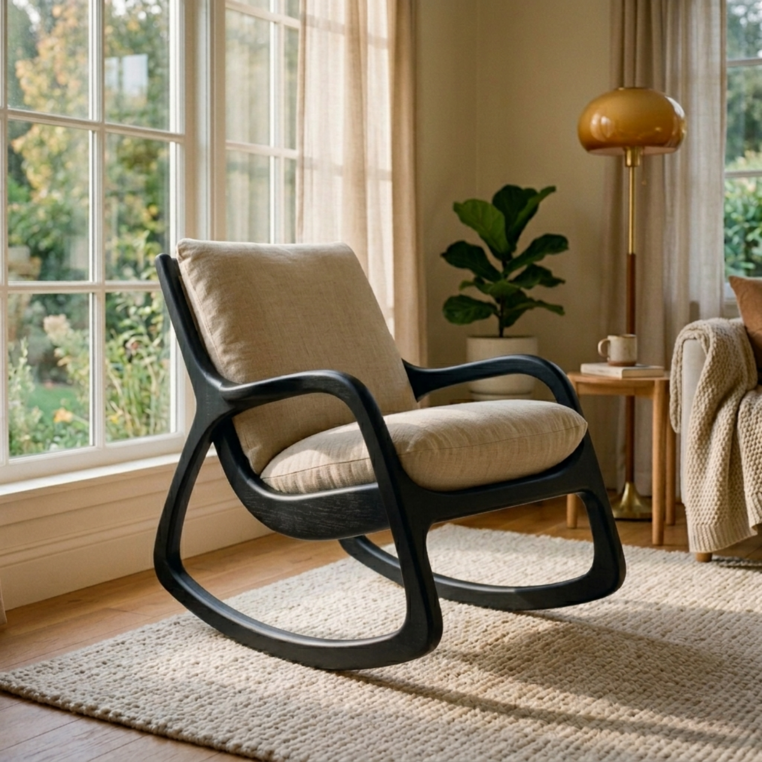Handcrafted Solid Wood Rocking Chair – Modern Curved Frame Lounge Chair