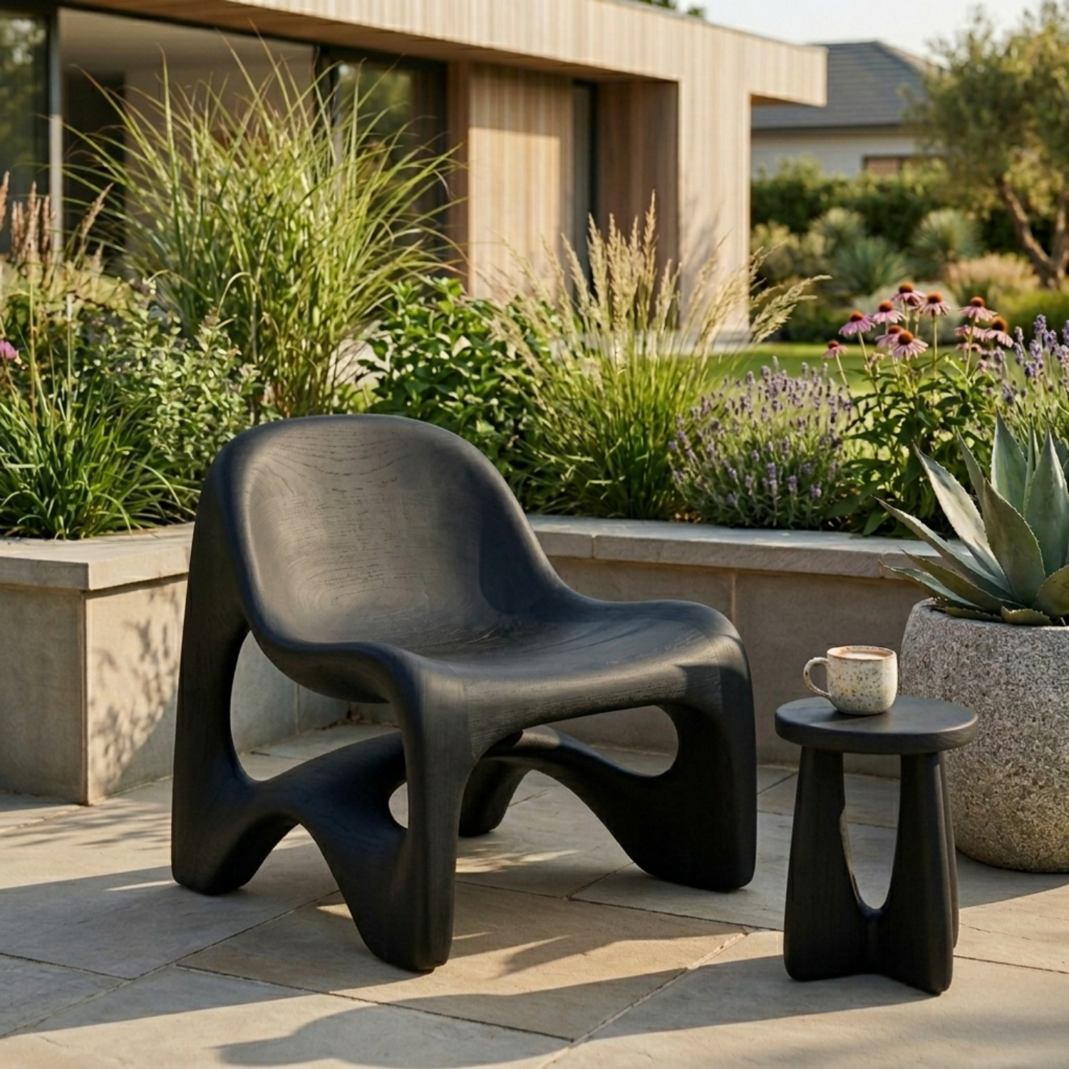 Sculptural Solid Wood Lounge Chair with Organic Curved Design