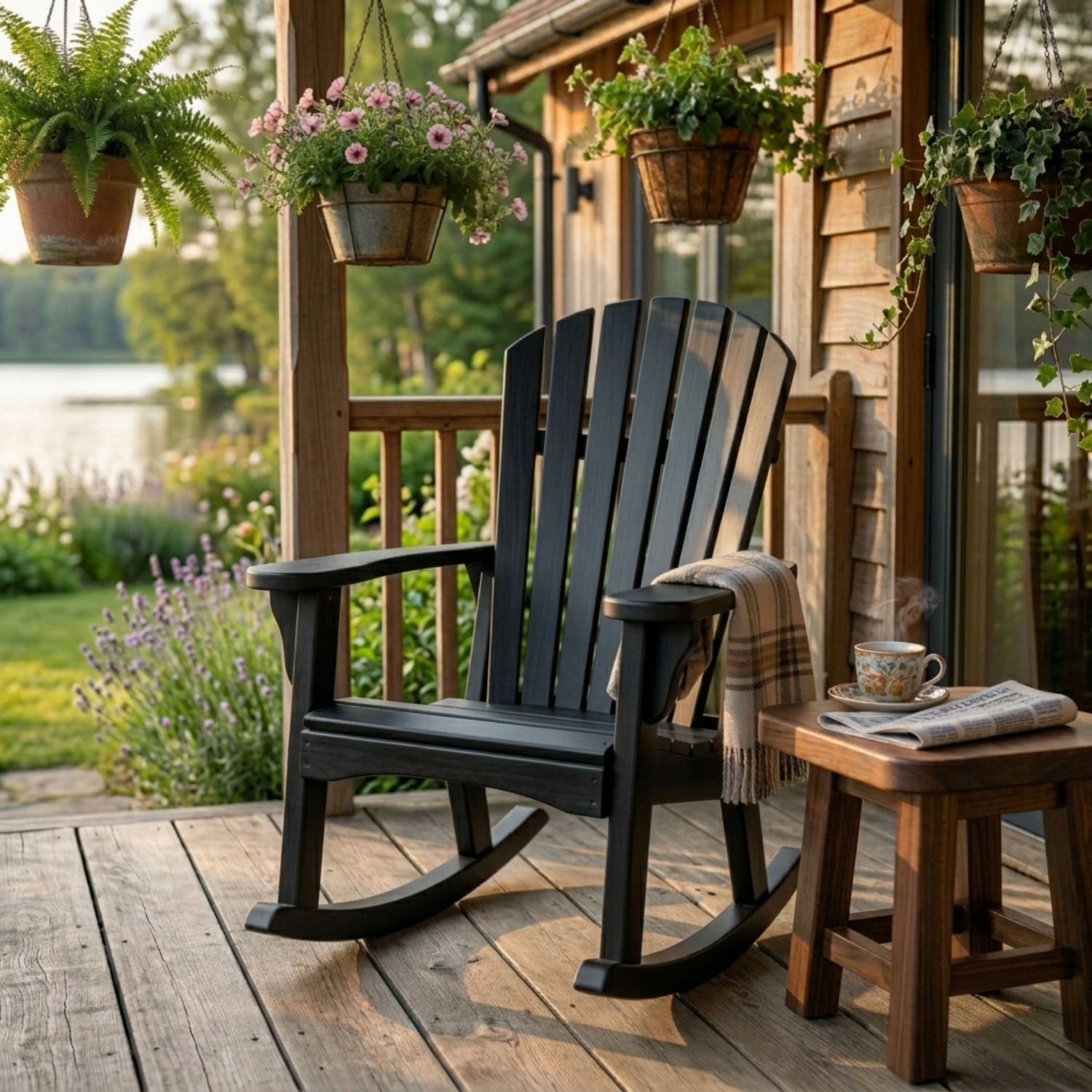 Handcrafted Solid Wood Rocking Chair with Classic Slatted Back Design