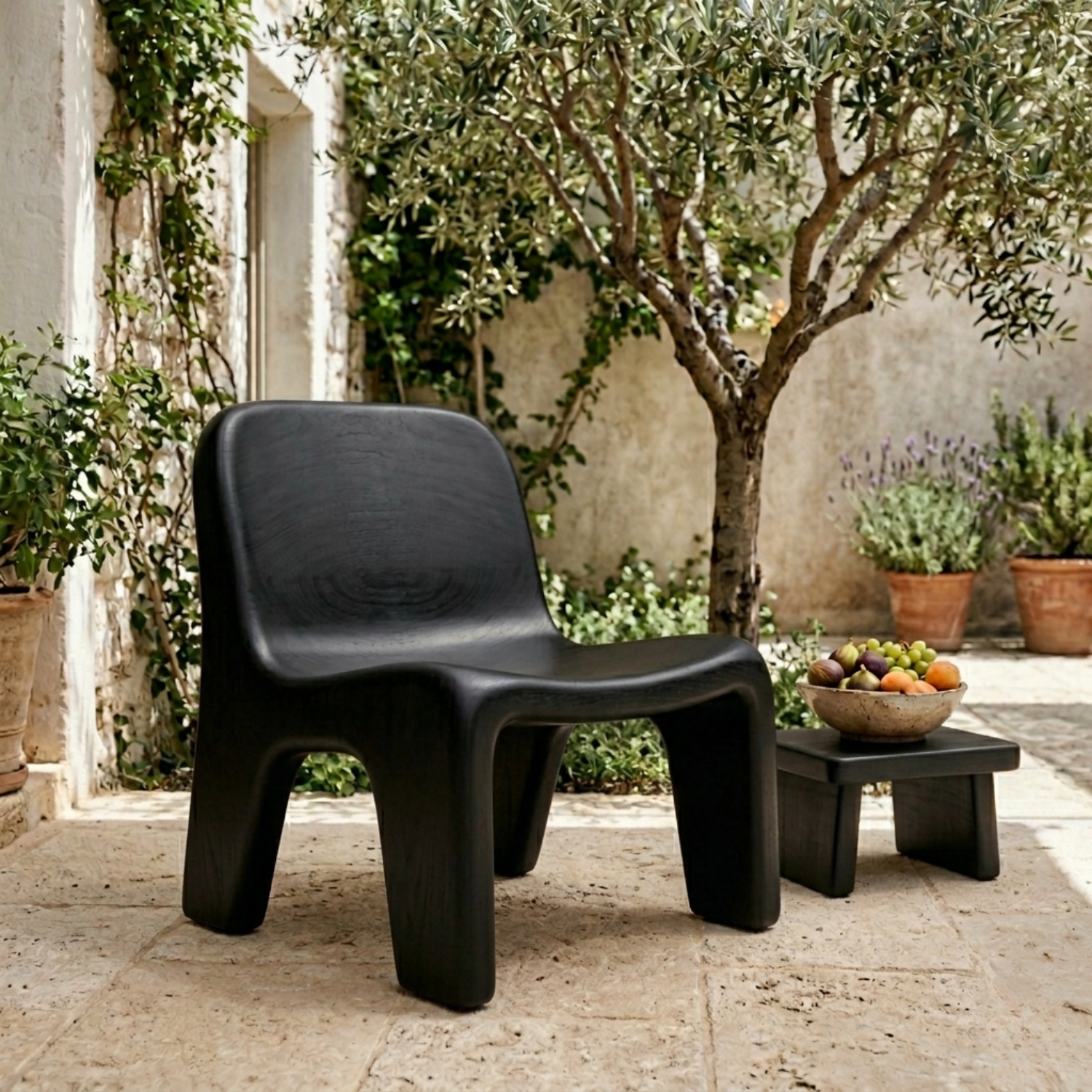 Handcrafted Solid Wood Lounge Chair Sculptural Low Seat Modern Minimal Design