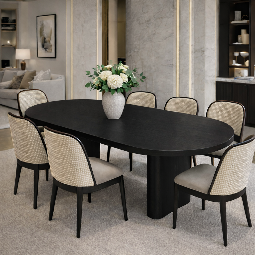 Luxury Solid Wood Oval Dining Table with Pedestal Base