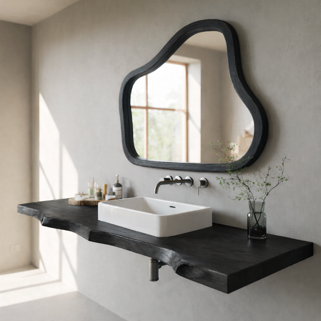 Live Edge Solid Walnut Floating Bathroom Vanity Shelf