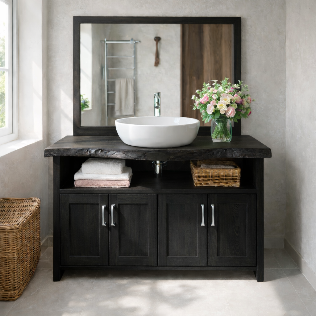 Live Edge Oak Bathroom Vanity with Storage for Bathroom Organization