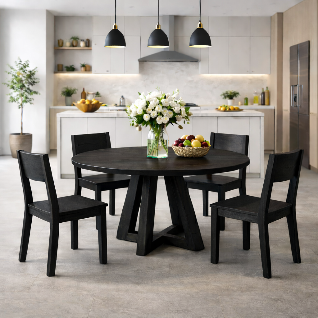 Modern Solid Walnut Round Dining Table with Sculptural Cross Base