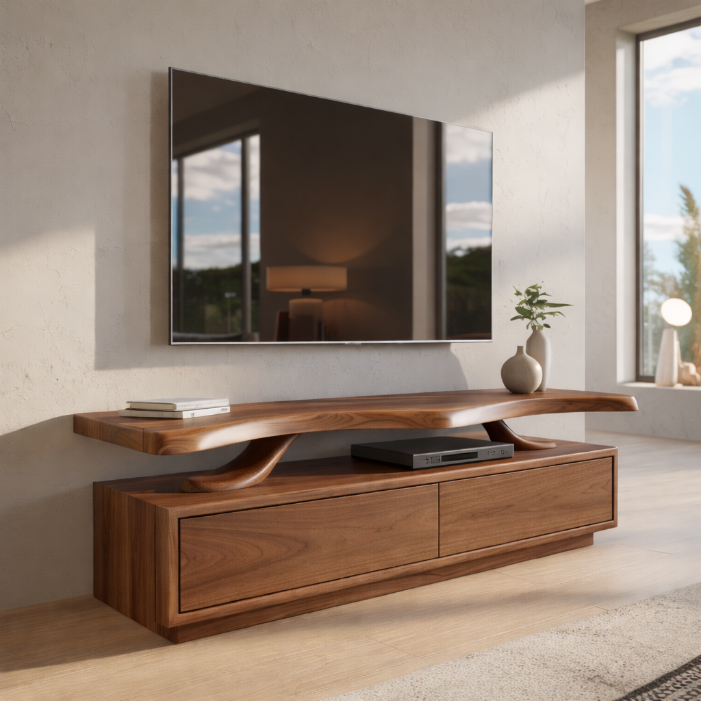 Live Edge Walnut Wood TV Stand with Drawers – Rustic Style Media Console