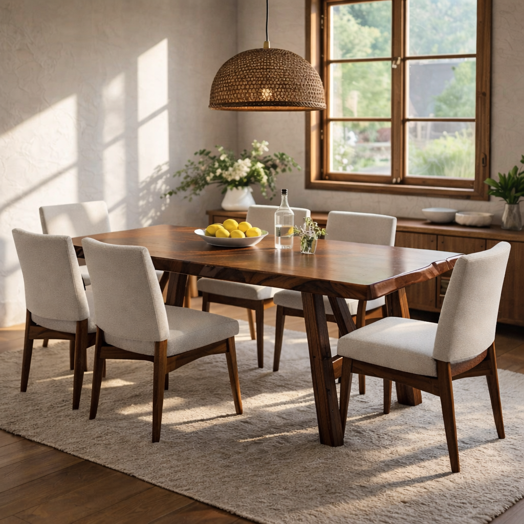 Solid Wood Dining Table for Dining Room with Wooden Legs