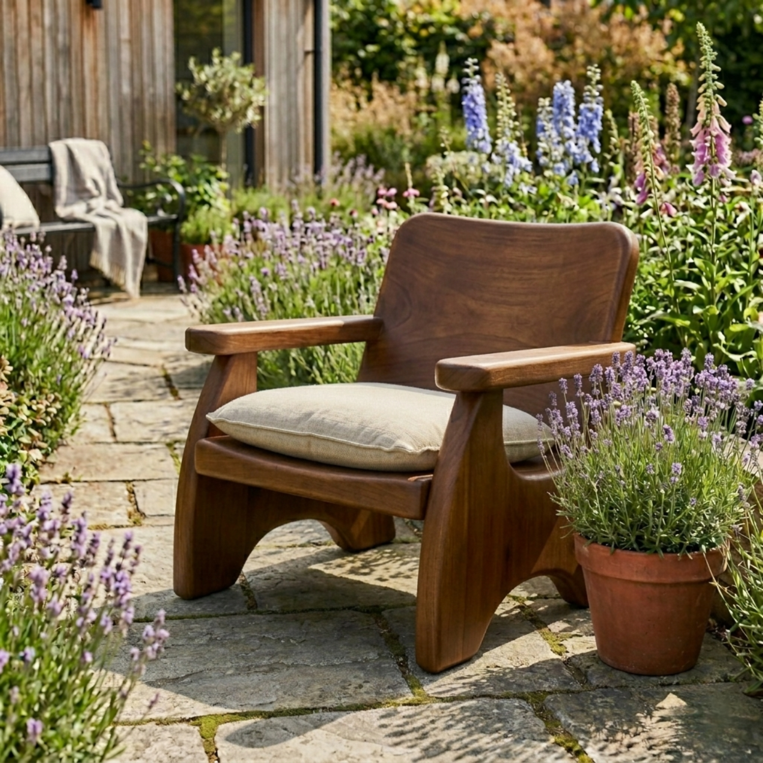 Handcrafted Solid Wood Lounge Chair with Modern Armrests