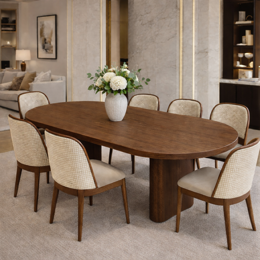 Luxury Solid Wood Oval Dining Table with Pedestal Base