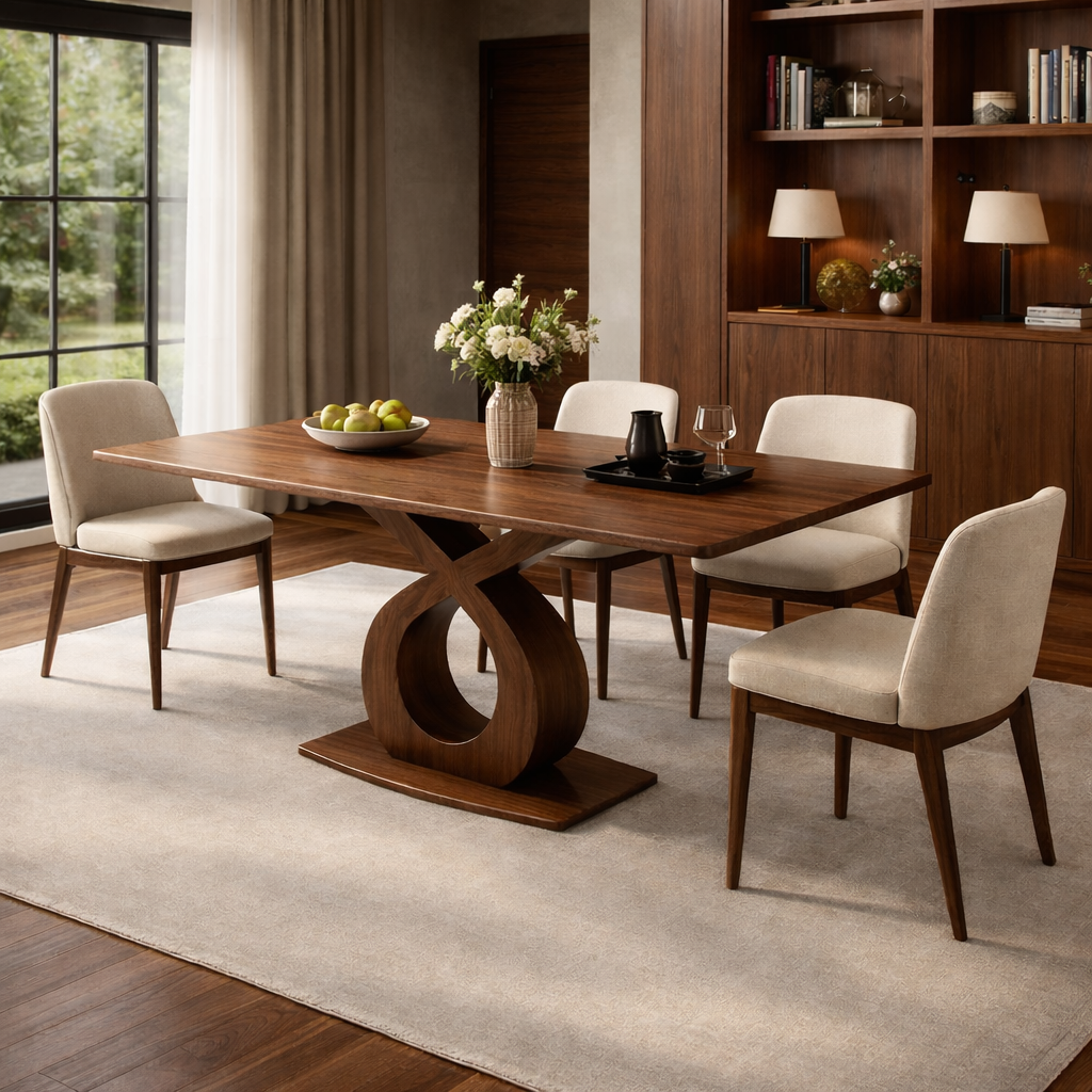 Modern Solid Wood Dining Table with Artistic Base