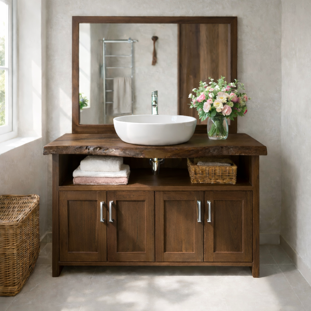 Live Edge Oak Bathroom Vanity with Storage for Bathroom Organization