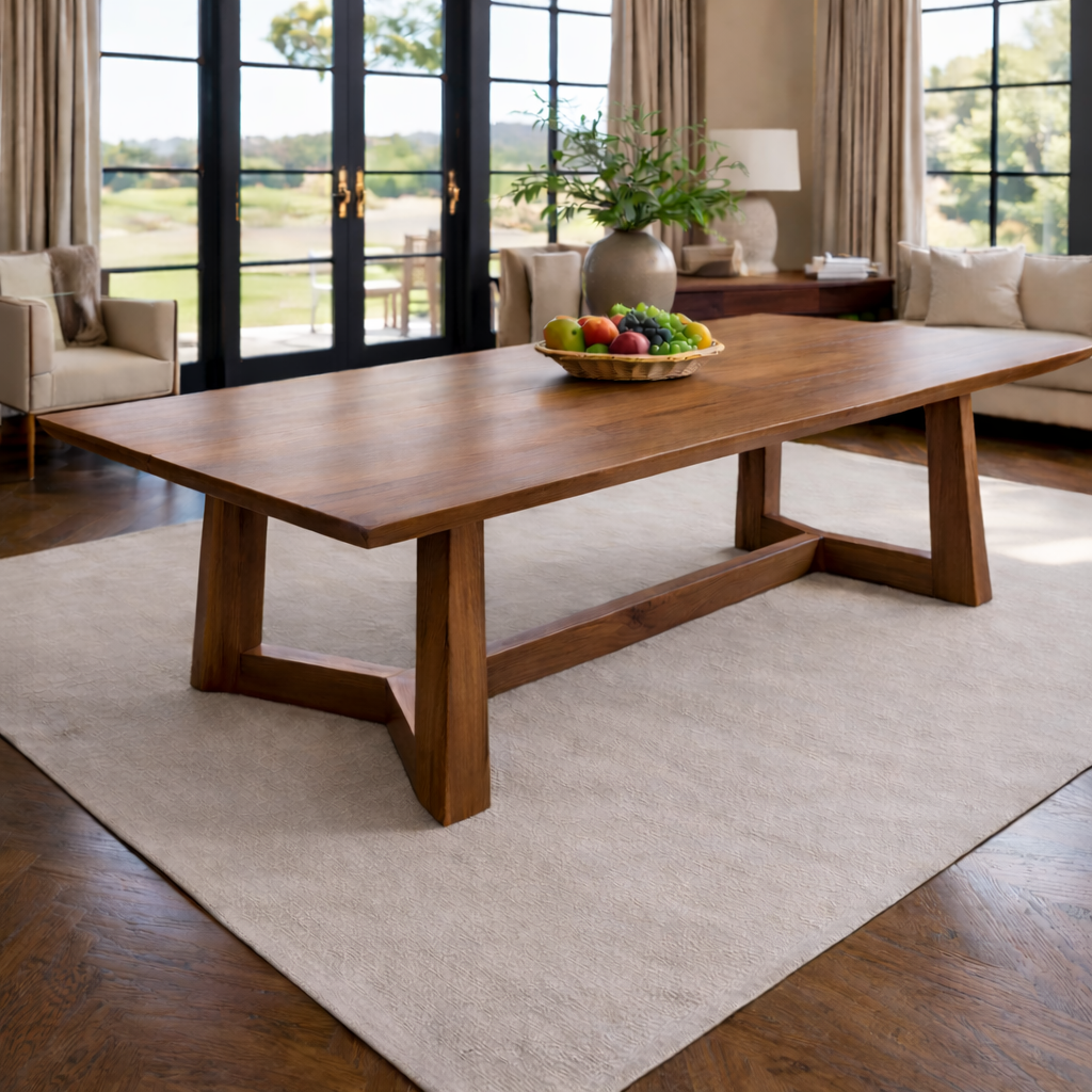 Solid Wood Dining Table Trestle Base Modern Style