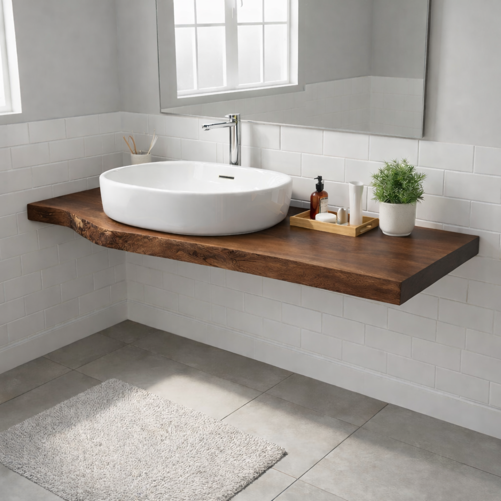 Floating Live Edge Walnut Bathroom Vanity Top for Morden Bathrooms